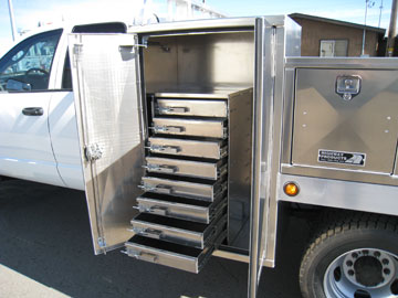 Backpack tool boxes built by Highway Products give extra storage to your truck.